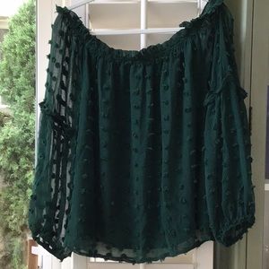 Holiday Green Off the Shoulder Top
